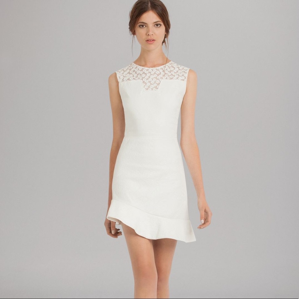 Maje asymmetrical hem dress lace inset in white - Picture 1 of 8